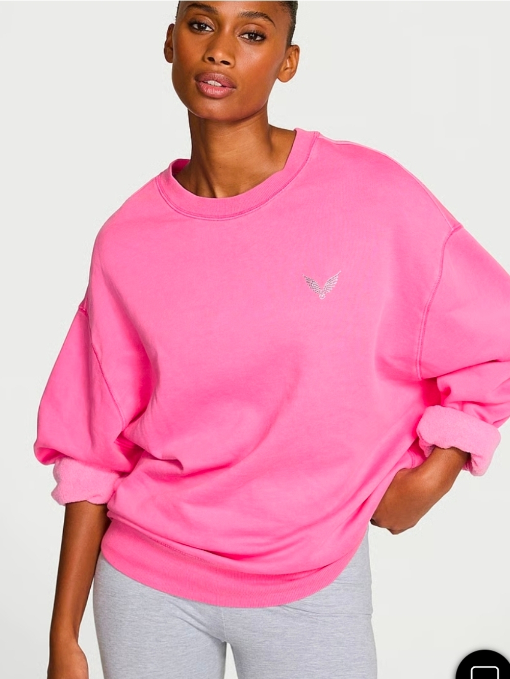 Angel Essentials Effortless Fleece Crewneck Sweatshirt Washed Hollywood Pink M - Picture 3 of 5